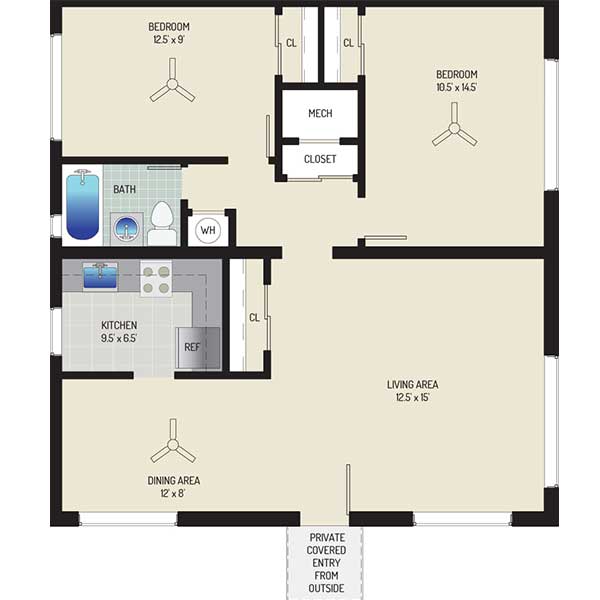 Northwest Park Apartments - Floorplan - 2 BR + 1 BA Apartment