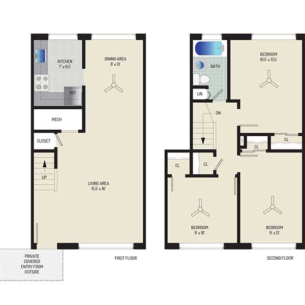 Northwest Park Apartments - Floorplan - 3BR + 1 BA Townhome