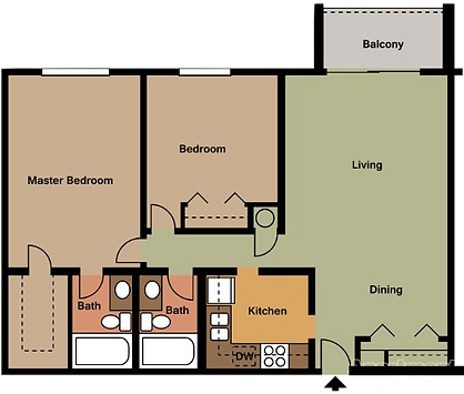One Park Plaza Apartments - Floorplan - 2 Bedrooms