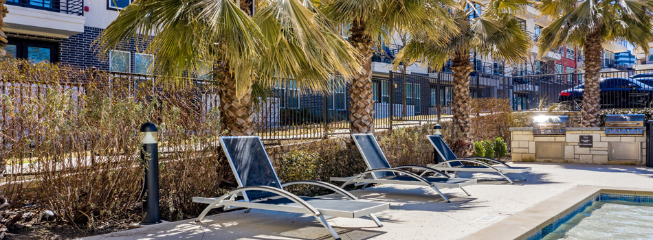 Blue Poolside Loungers at Oxford at Medical Center Apartments