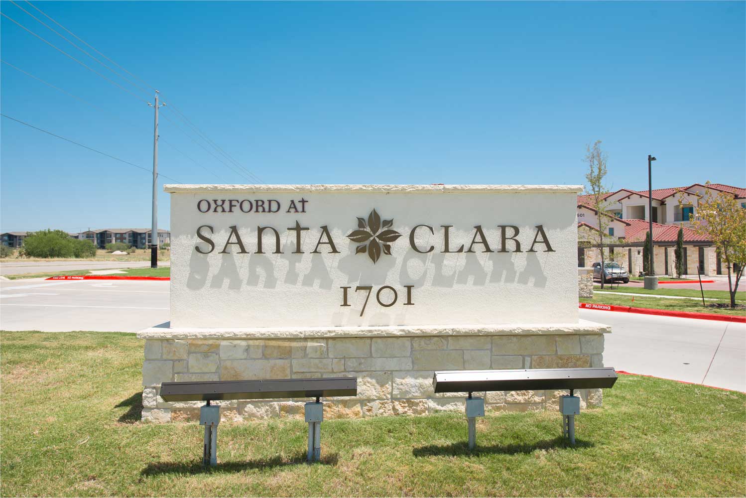 Welcome Signage at Oxford at Santa Clara Apartments in Pflugerville, Texas