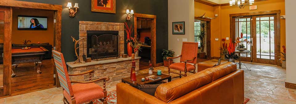 Spacious Lounge with Fireplace at Oxford at The Ranch