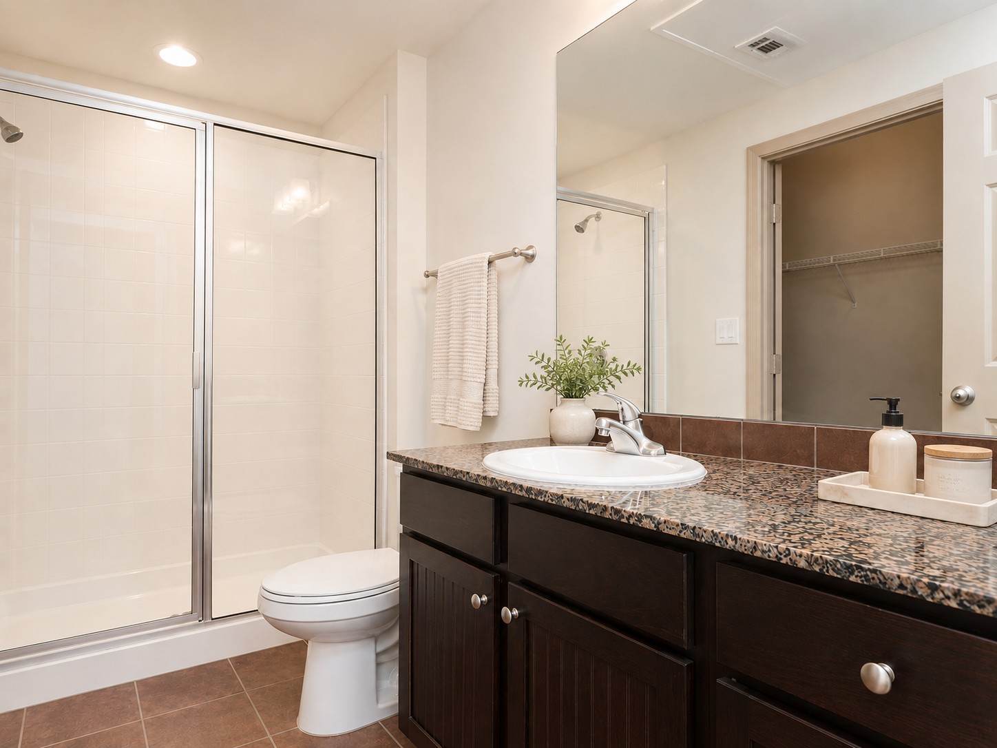 Refined Bathroom with Walk-in Shower and Large Vanity