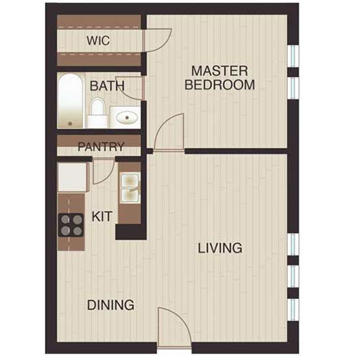 Floor plan layout for One Bed