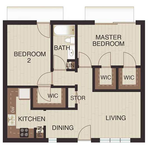Floor plan layout for Two Beds