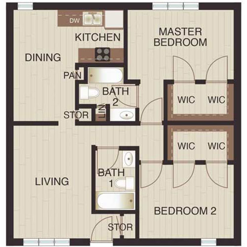Floor plan layout for Two Beds