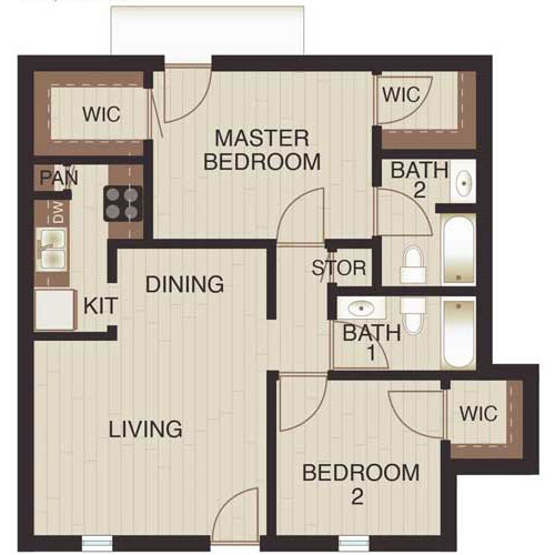 Floor plan layout for Two Beds