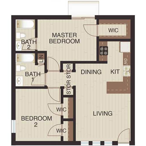 Floor plan layout for Two Beds