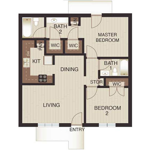 Floor plan layout for Two Beds