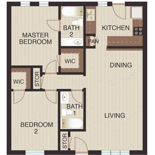 Floor plan layout for Two Beds