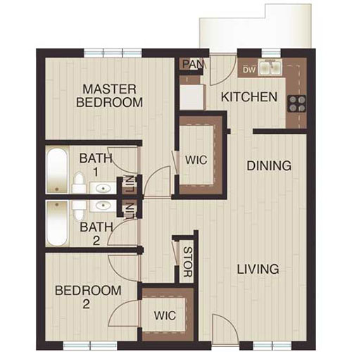Floor plan layout for Two Beds