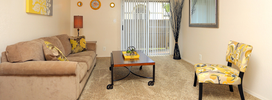 Carpeted Living Room with Patio Access
