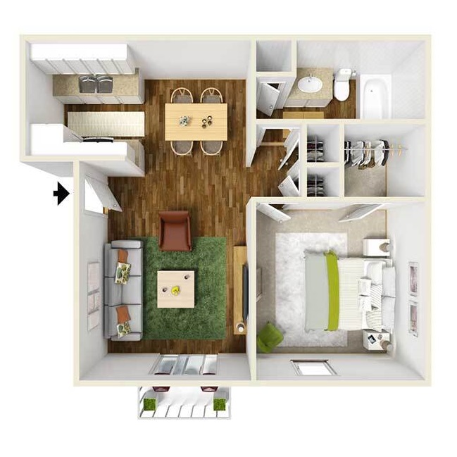 Floor plan layout for 1 Bedroom- B