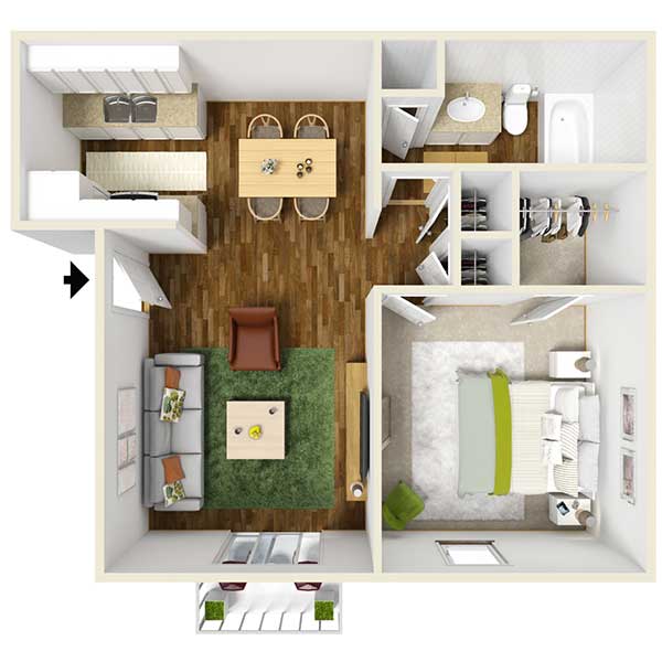 Floorplan - 1 Bedroom- B image