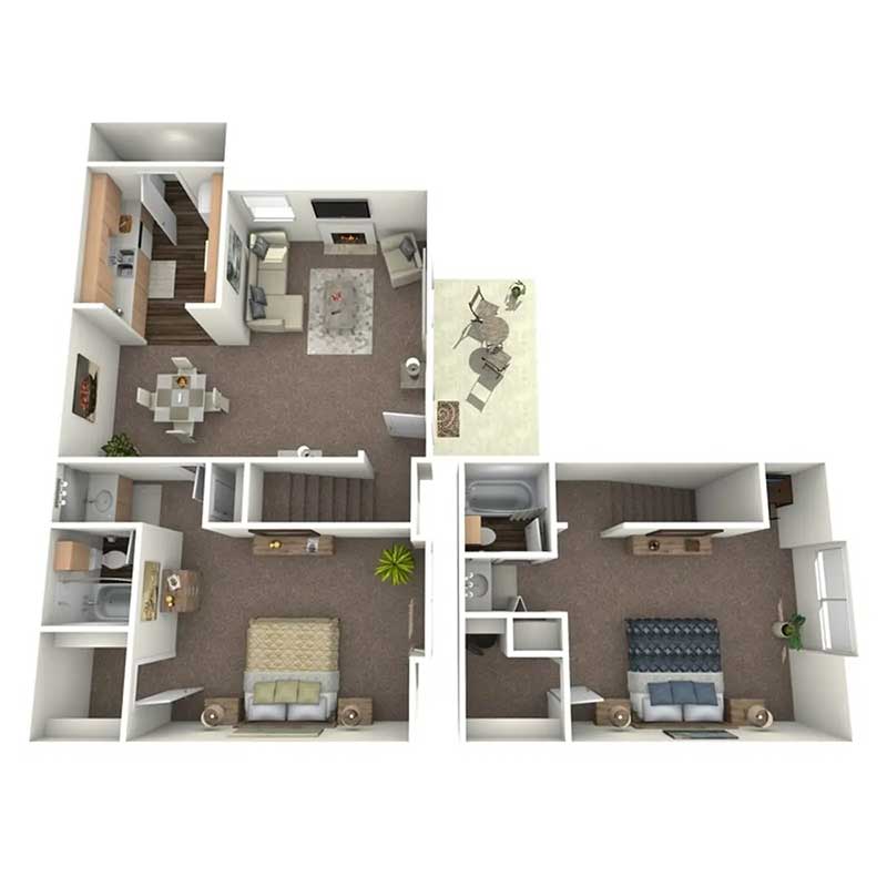 Floor plan layout for 2 Beds - Townhome