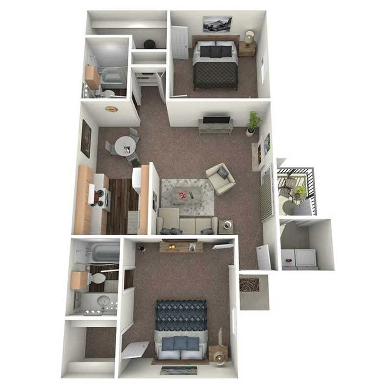 Floor plan layout for 2 Beds