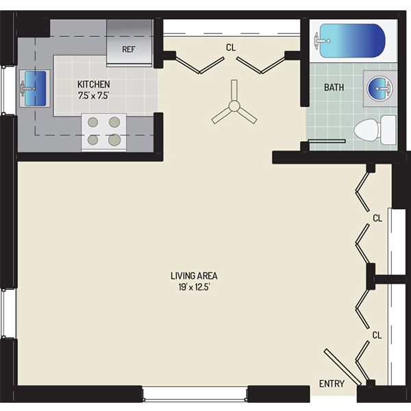 Pinewood Plaza Apartments - Floorplan - Studio