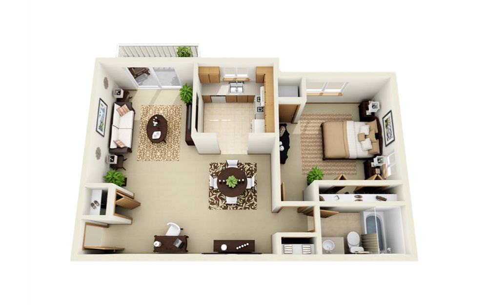 Portage Pointe Apartments - Floorplan - 1 Bed 1 Bath