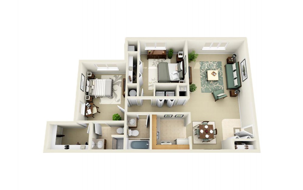 Portage Pointe Apartments - Floorplan - 2 Bed 2 Bath