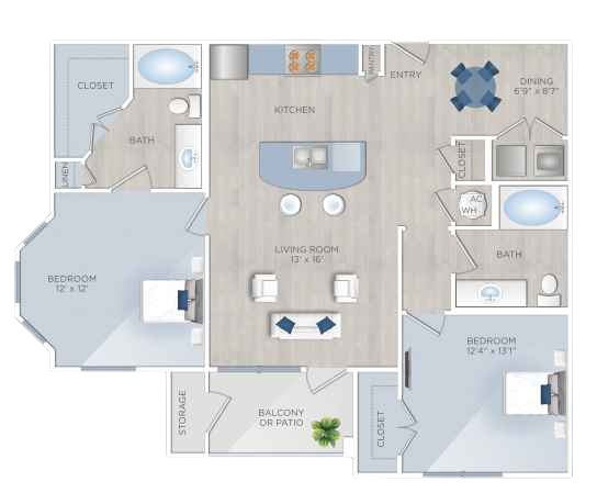 Floor plan layout for 2 Beds