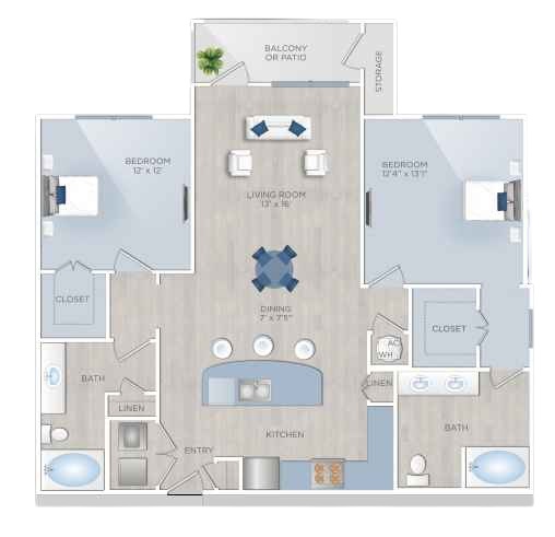 Floor plan layout for 2 Beds