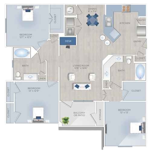 Floor plan layout for 3 Beds