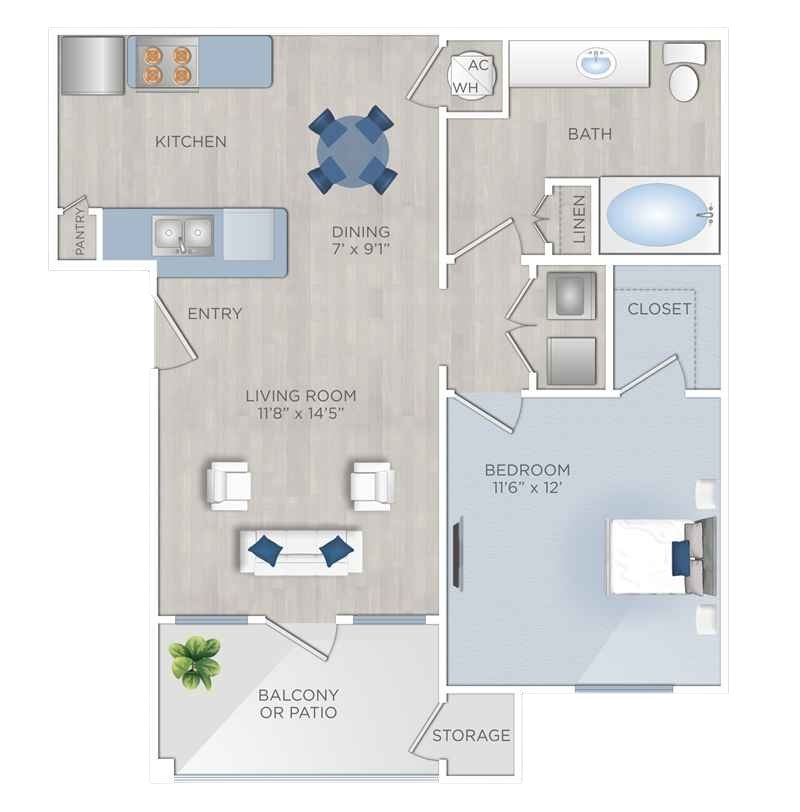 Floor plan layout for 1 Bed