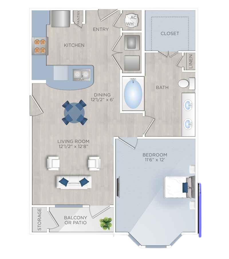 Floor plan layout for 1 Bed