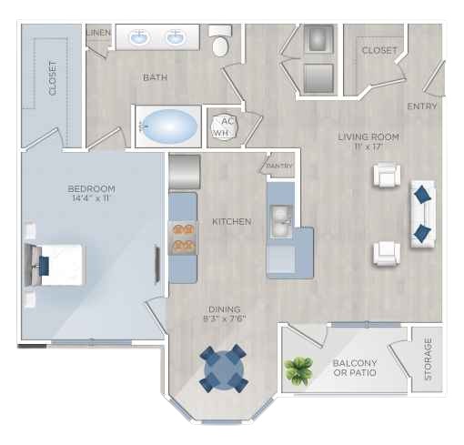 Floor plan layout for 1 Bed