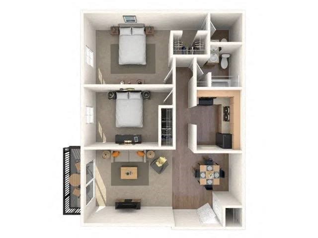 Floor plan layout for 2 Beds