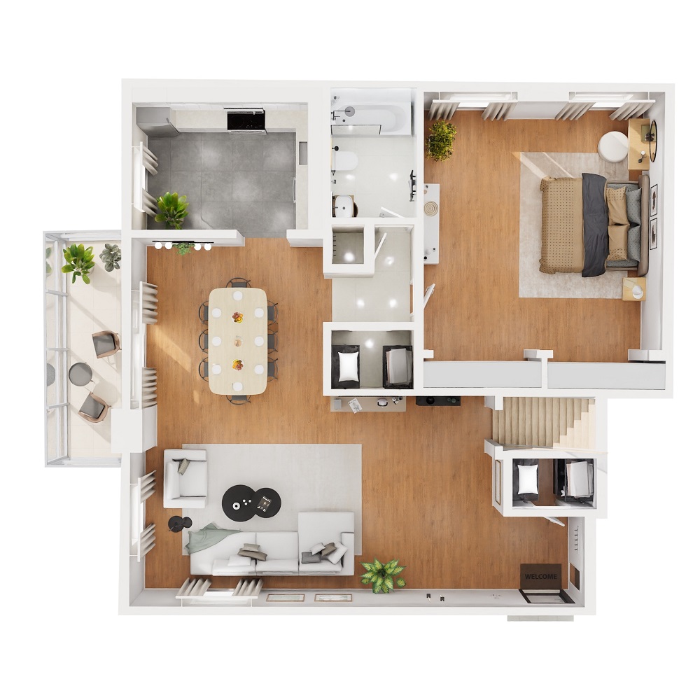 Floor plan layout for One Bedroom with Basement