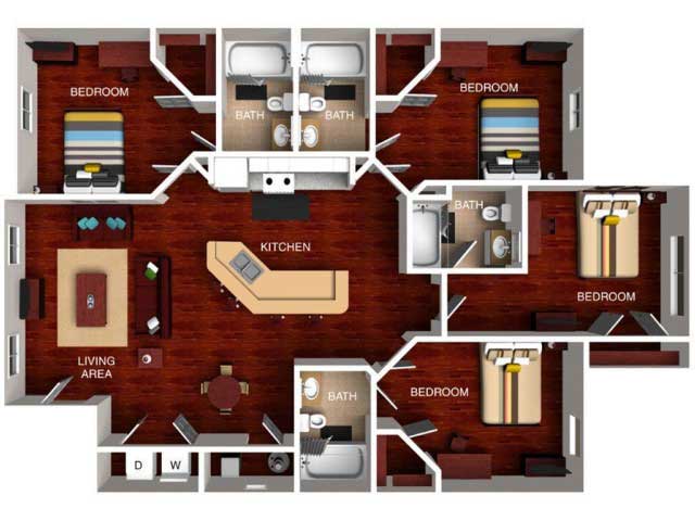 Floorplan - 4 Beds - B image