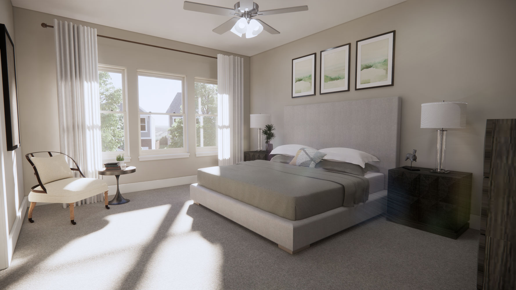 Bedroom with Ceiling Fan at Echelon at Reverchon Bluffs in Dallas, Texas