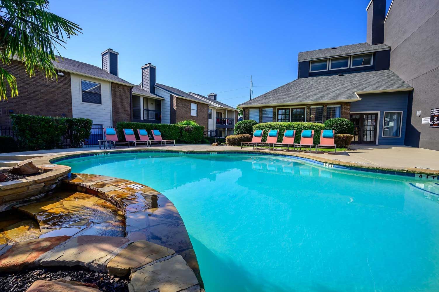 Sparkling Swimming Pool at Ridgeview Place Apartments in Irving, TX