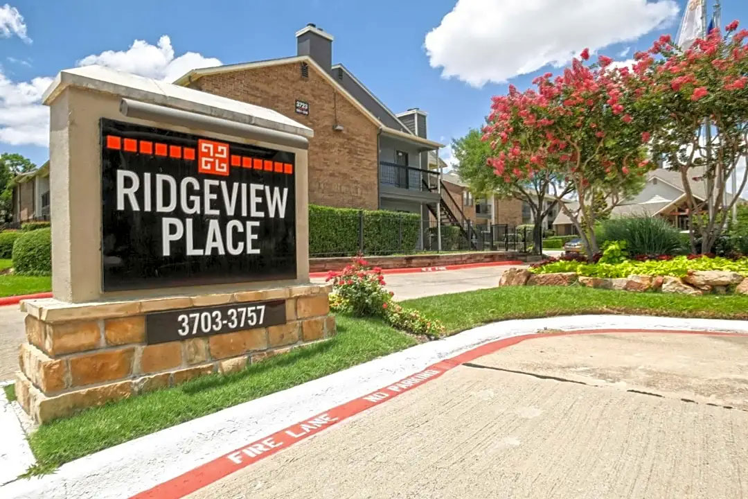 Propery Sign at Ridgeview Place Apartments in Irving, TX
