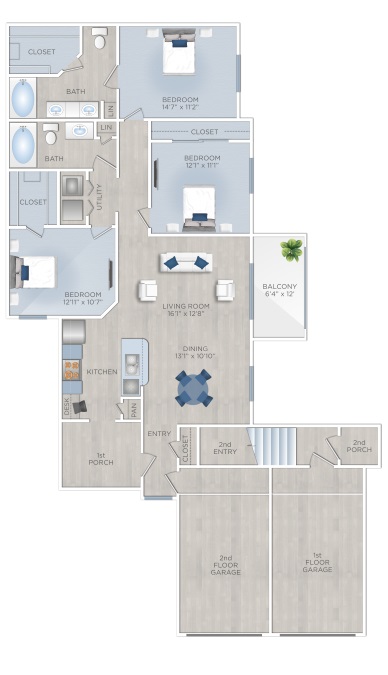 Floor plan layout for 3 Beds