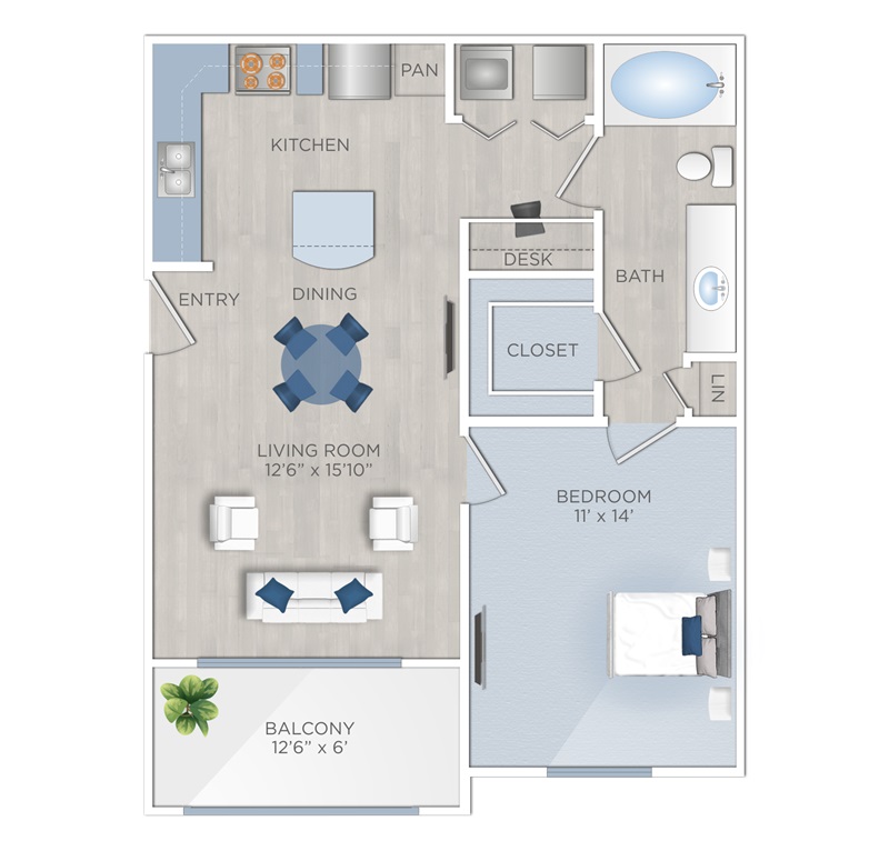 Floor plan layout for 1 Bed