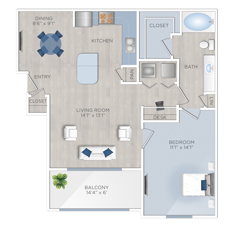 Floor plan layout for 1 Bed