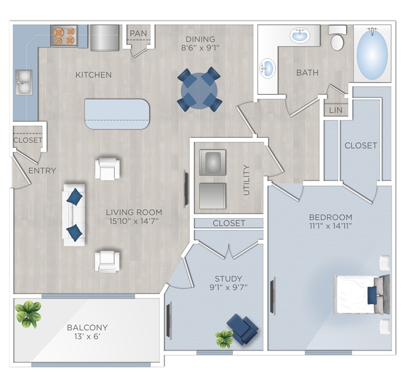 Floor plan layout for 1 Bed