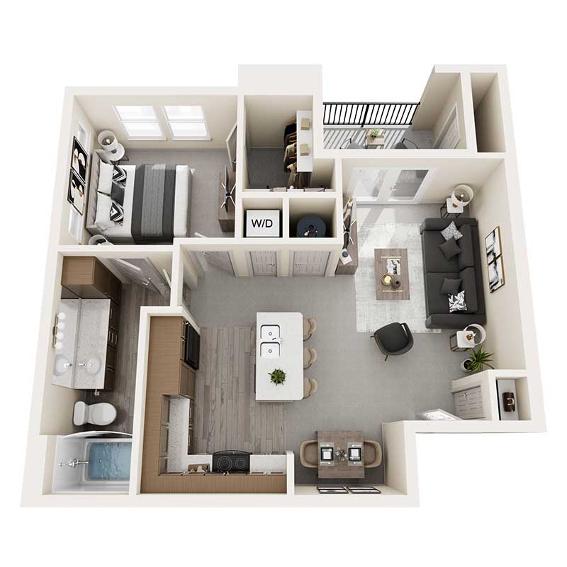 Floor plan layout for One Bed - 715 sq ft - 30%