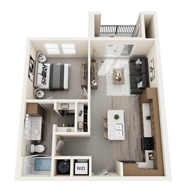 Floor plan layout for One Bed - 676 sq ft  - 30%