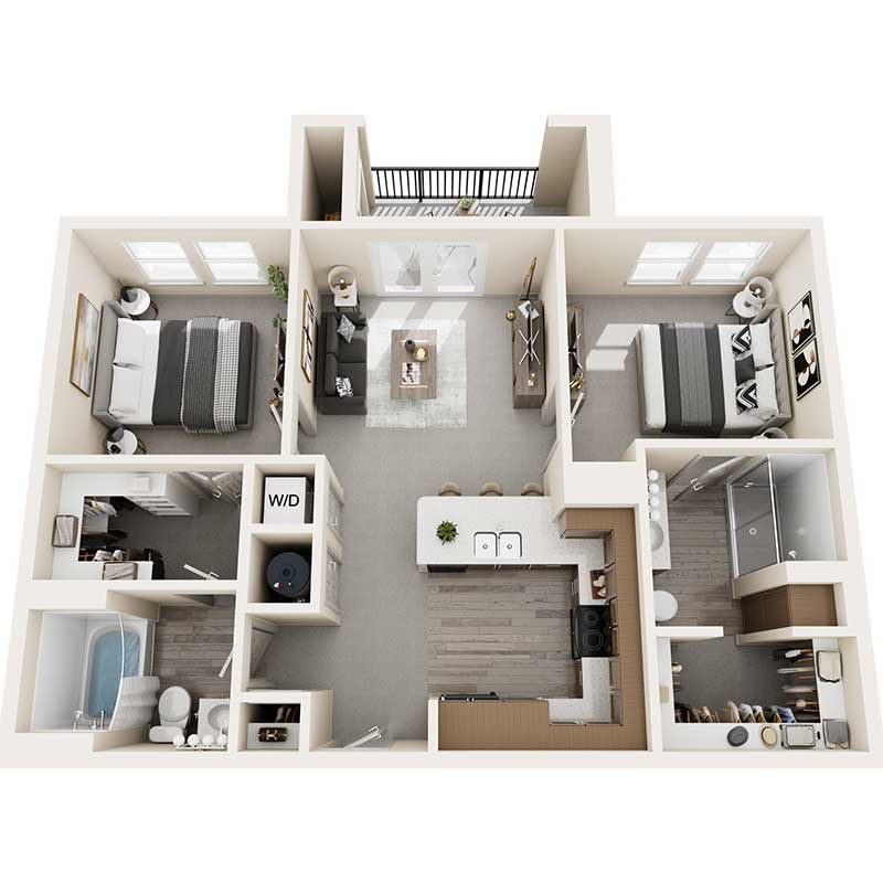 Floor plan layout for Two Bed - 909 sq ft - 70%