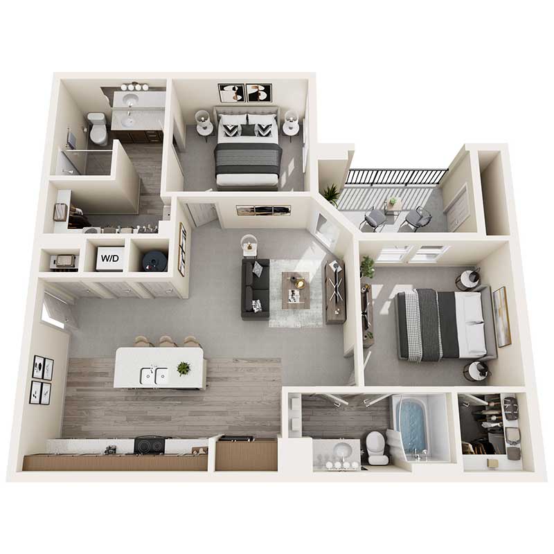 Floor plan layout for Two Bed - 1024 sq ft - 60%