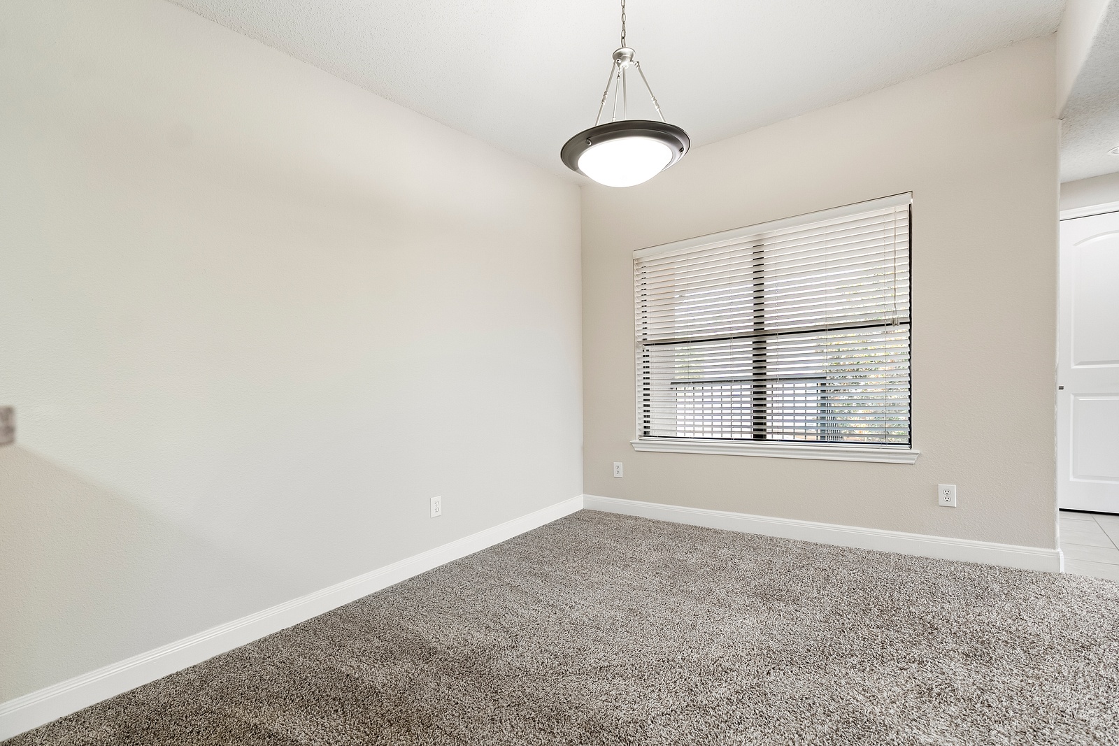 Spacious Bedroom with Pendant Light Fixture