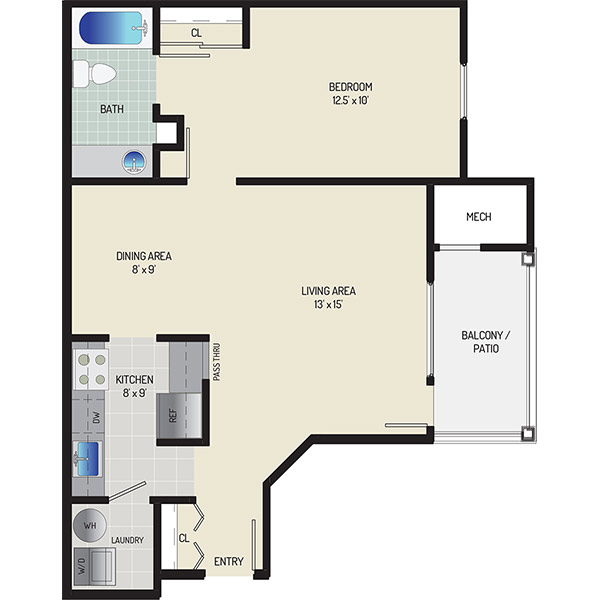 Seneca Club Apartments - Floorplan - 1 Bedroom + 1 Bath