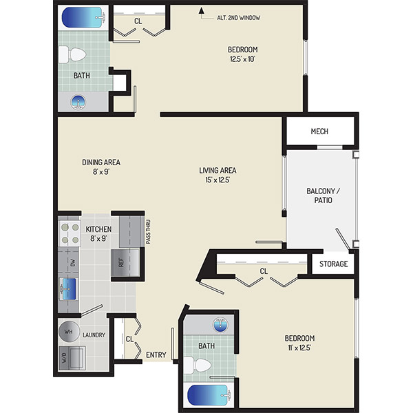 Seneca Club Apartments - Floorplan - 2 BR + 2 BA Roommate Style