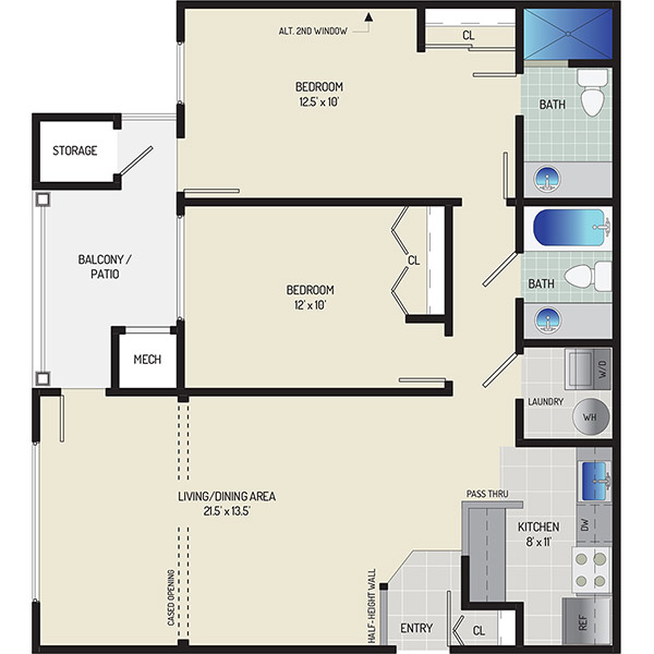 Seneca Club Apartments - Floorplan - 2 Bedrooms + 2 Baths