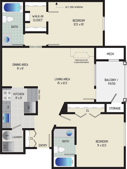 2 BR + 2 BA Roommate Style | 2 Beds 2 Baths Apartment for Rent in...