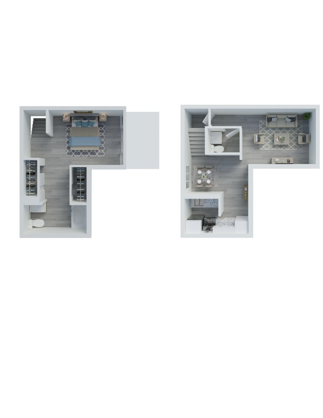 Floor plan layout for 1 Bedroom Townhome
