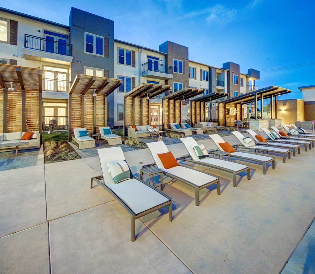 Poolside Lounge Furniture at The Conley Apartments in Leander, TX